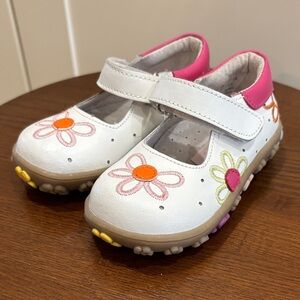 Laura Ashley White and Pink Floral Leather Mary Jane Shoes